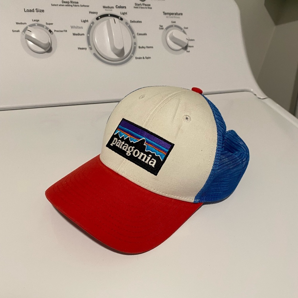 Patagonia hat. Red white and blue snap back